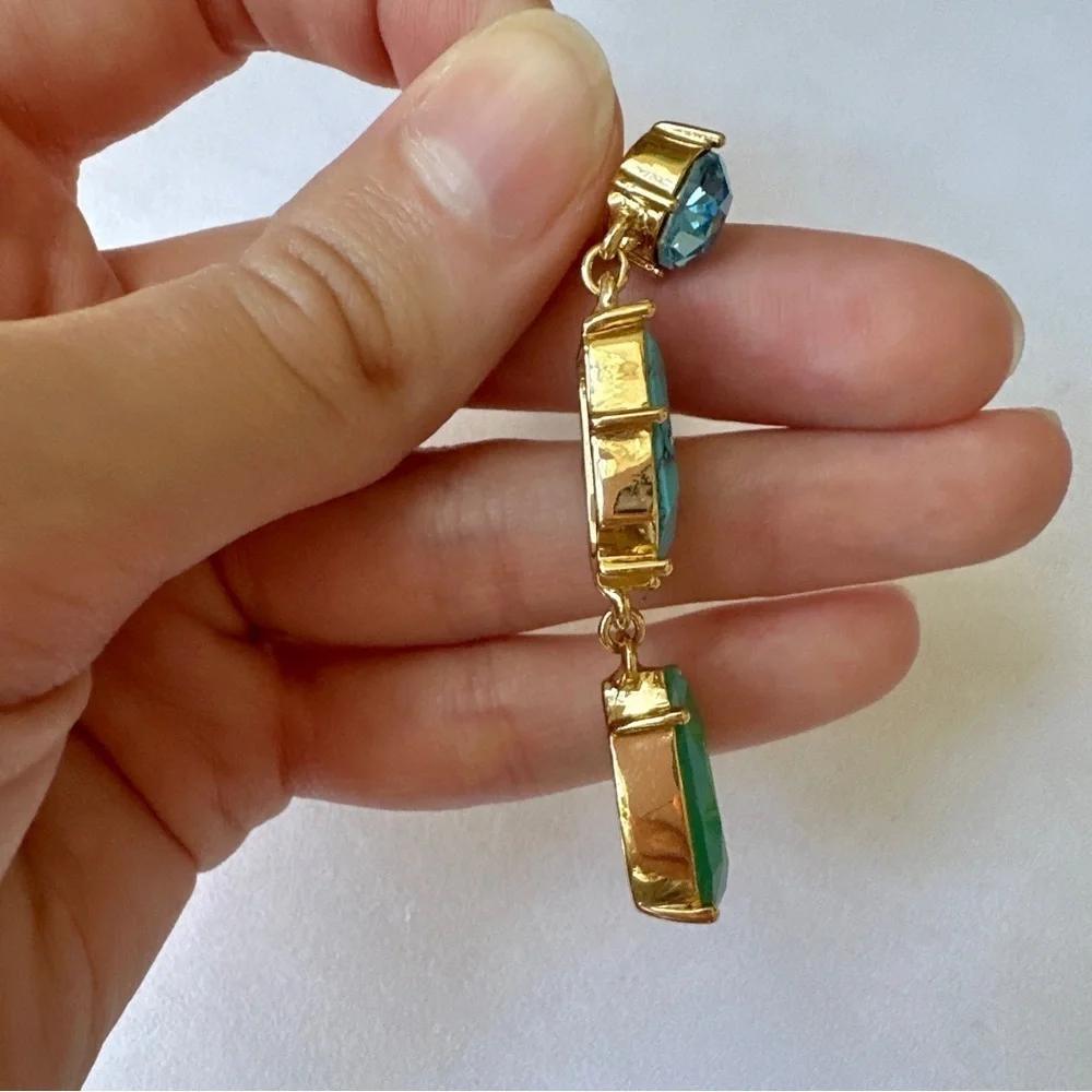 Kate Spade Turquoise Blue Green Linear Fiesta Crystal Dangle Drop Earrings, OS